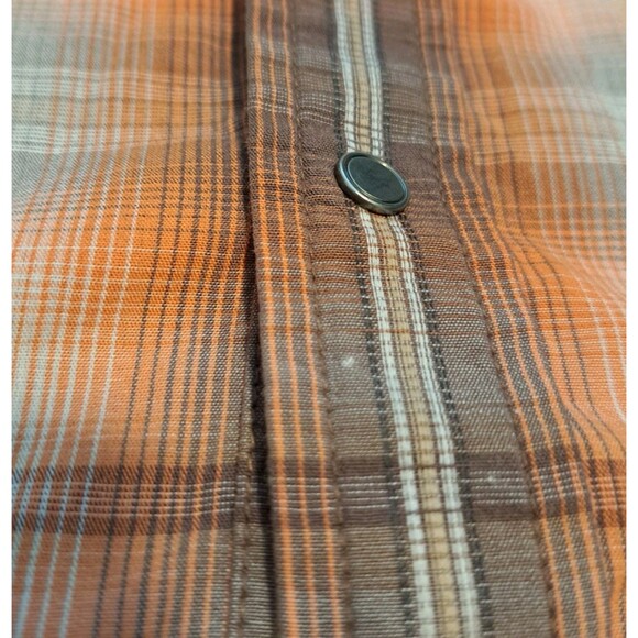 Prana Shirt Mens XXL Orange Brown Plaid Pearl Snap Organic Cotton Short Sleeve - Picture 12 of 12